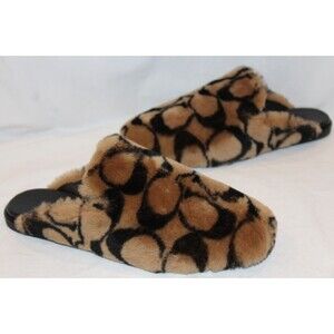 Coach Women's Signature Clog Shearling Slippers Coconut Black NIB